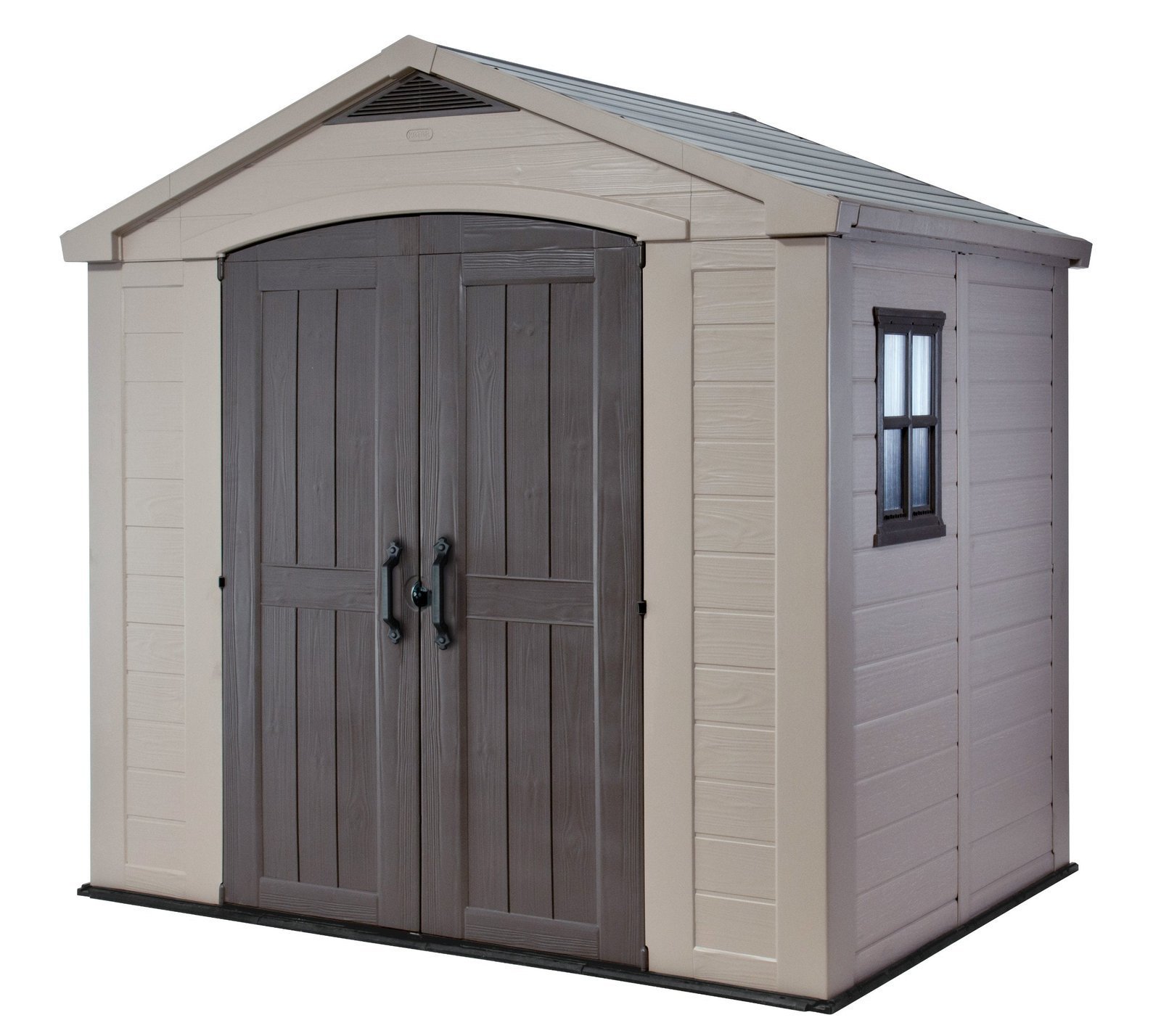 Keter Factor (8×6 ft) Large Resin Outdoor Storage Shed for Patio Furniture, Lawn Mower, Garden Accessories Yard Tools, and Pool Toys, Taupe