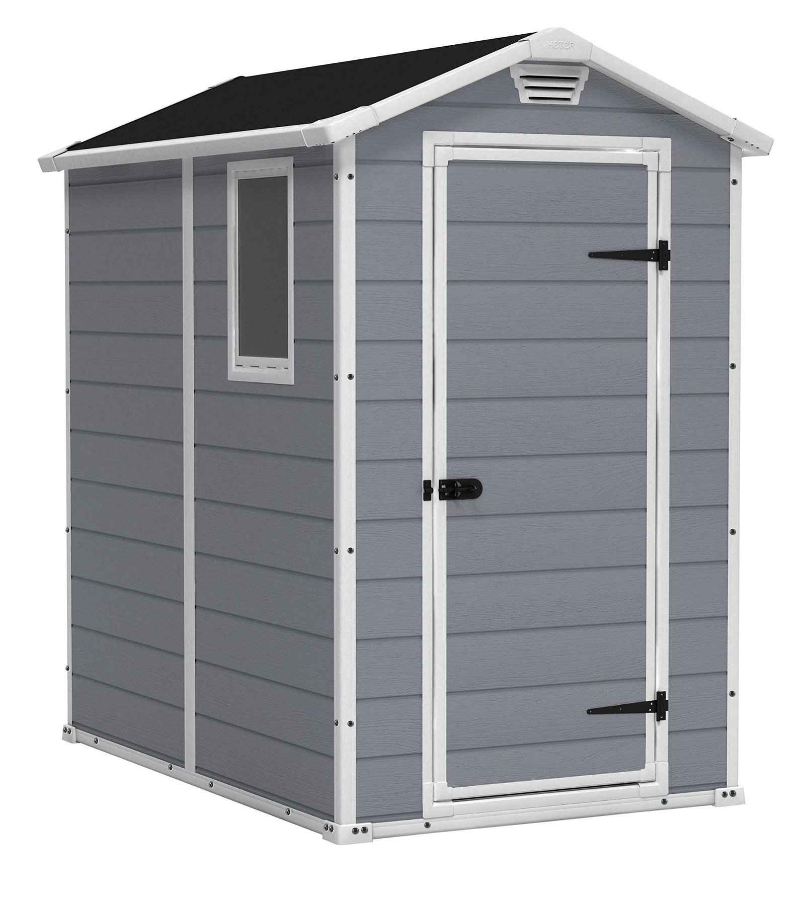 Keter Manor 4×6 Resin Outdoor Storage Shed Kit-Perfect to Store Patio Furniture, Garden Tools Bike Accessories, Beach Chairs and Lawn Mower, Grey